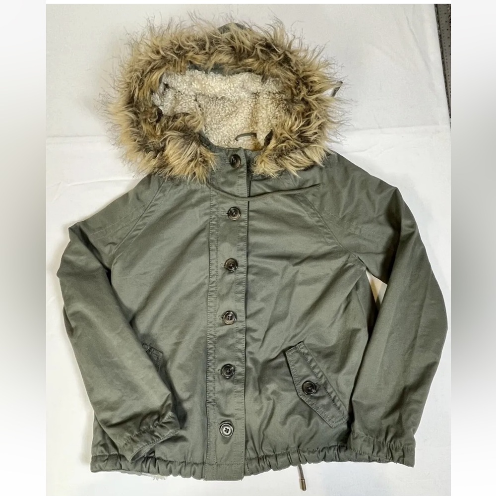 Bethany ￼Mota Hooded Utility Jacket Coat Sherpa Lined Removable Faux Fur Trim XS